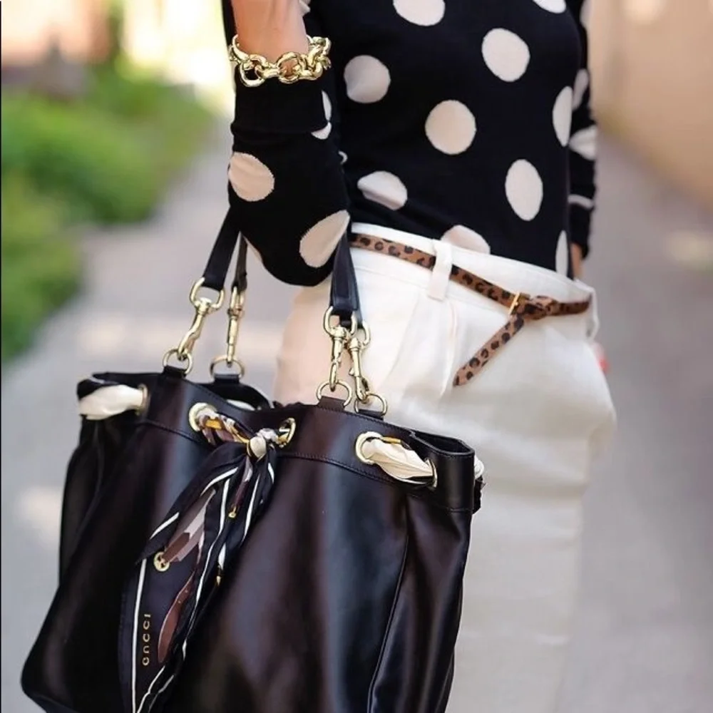 Gucci Scarf Trim Black Canvas Bag - Picture 1 of 12